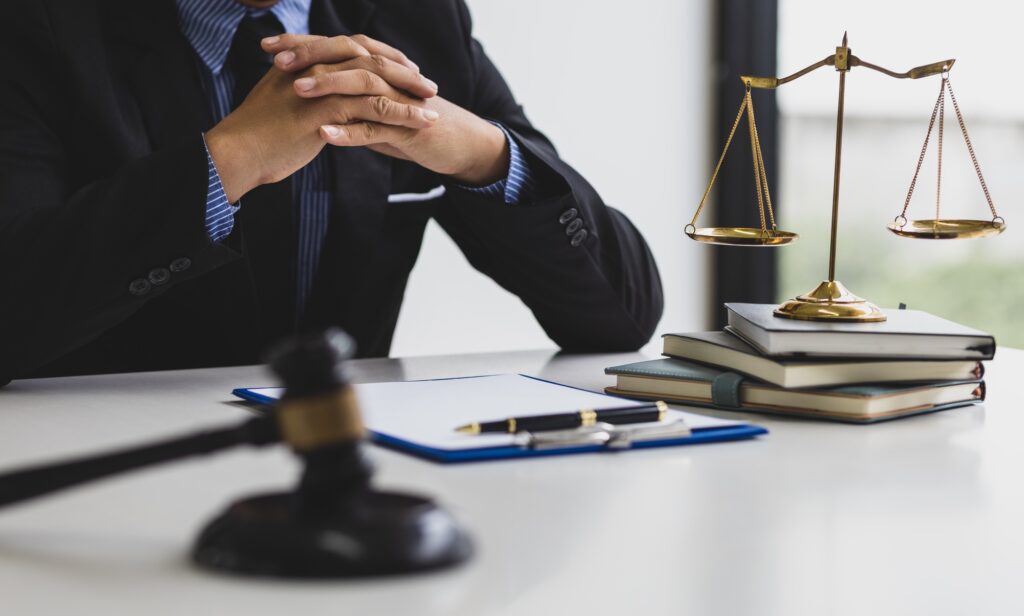 Concept of legal justice. Lawyer is working in a law firm.