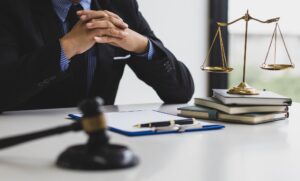 Concept of legal justice. Lawyer is working in a law firm.